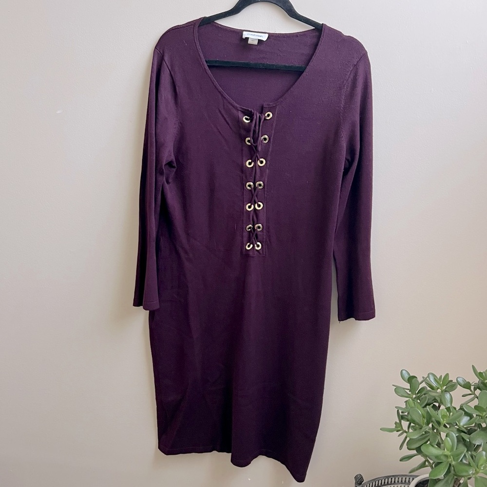 Calvin Klein Lace Up Front lightweight sweater Dress Size L